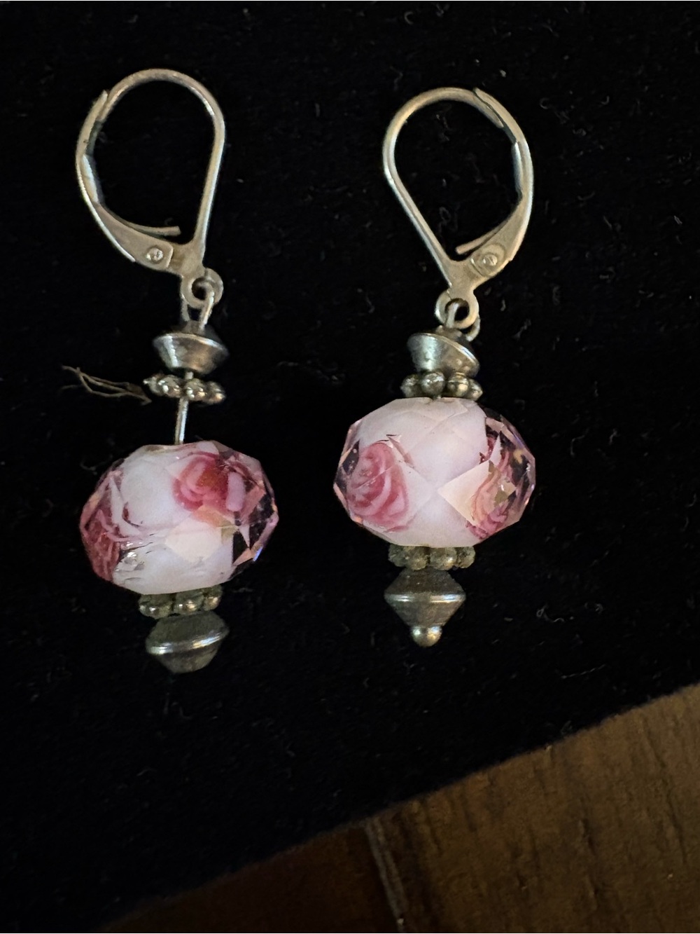 Pink Rose Faceted Glass Drop Earrings - Women Jewelry
